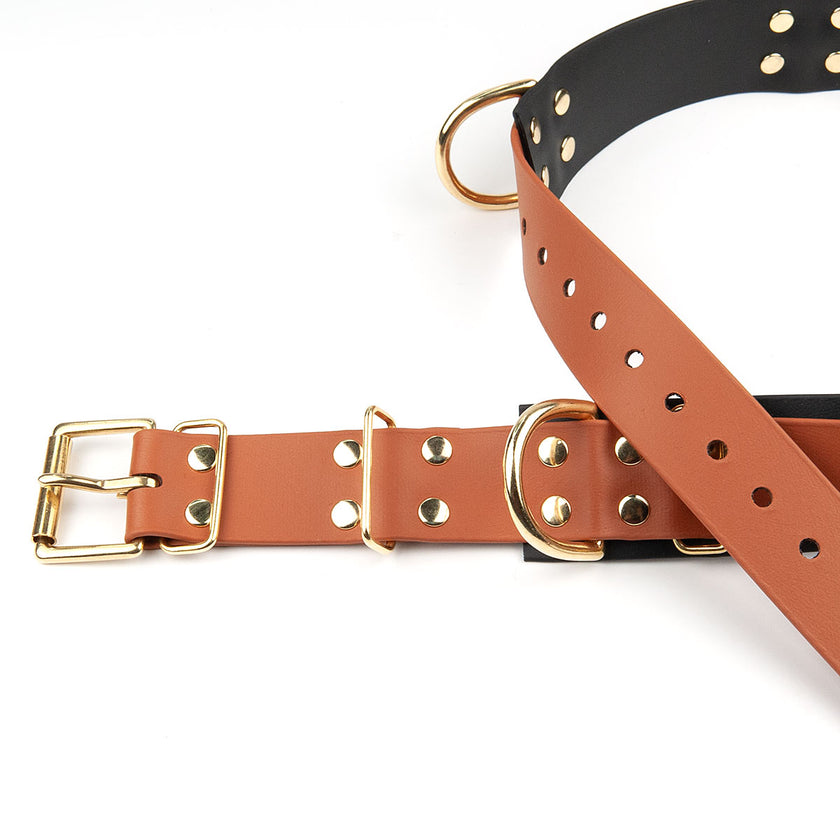 gürtel für dogwalker, biothane-gürtel für hundeprofi zum gassiservice, stabil und rostfrei aus messing oder edelstahl