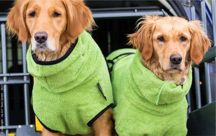Hellgrüner DRYUP Cape Bademantel für Hunde aus 100% Baumwoll-Frottee – ideal nach Regen, Schwimmen und Matsch