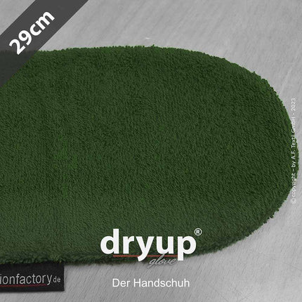 DRYUP Hunde-Handschuh in Grün – saugstarker Baumwoll-Handschuh, ideal zum schnellen Trocknen von nassen Hundepfoten.