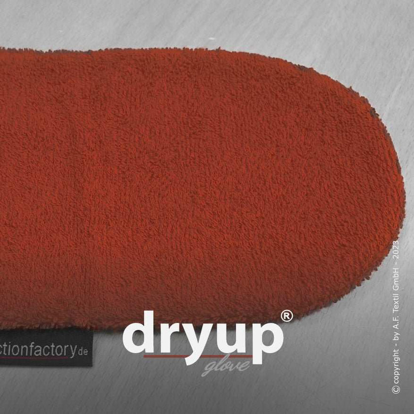 DRYUP Hunde-Handschuh in Rost-Rot – saugstarker Baumwoll-Handschuh, ideal zum schnellen Trocknen von nassen Hundepfoten.