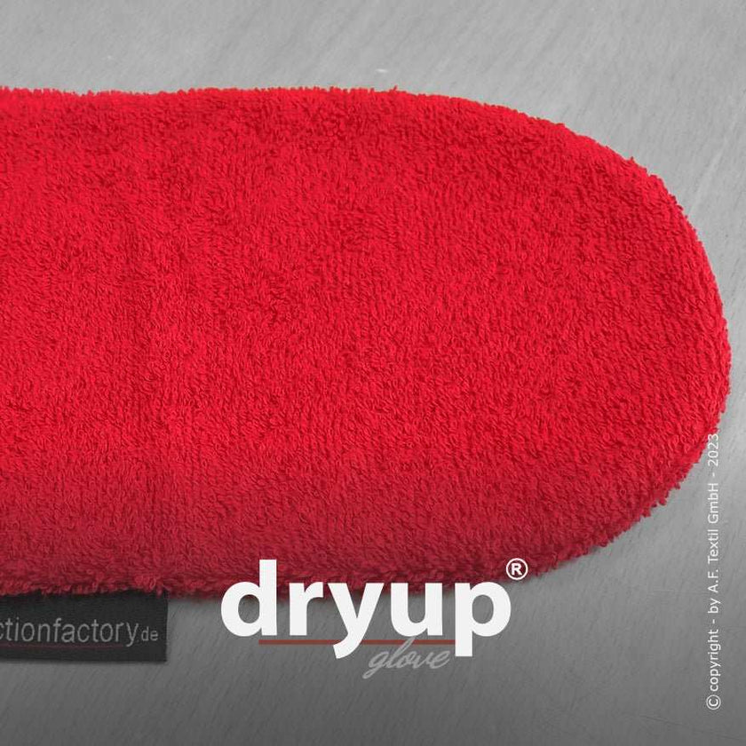 DRYUP Hunde-Handschuh in Rot – saugstarker Baumwoll-Handschuh, ideal zum schnellen Trocknen von nassen Hundepfoten.